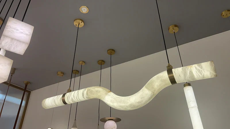 Liberty Curved Pendant Alabaster Chandelier, Pendant Light Over Dining Table-Arialamps