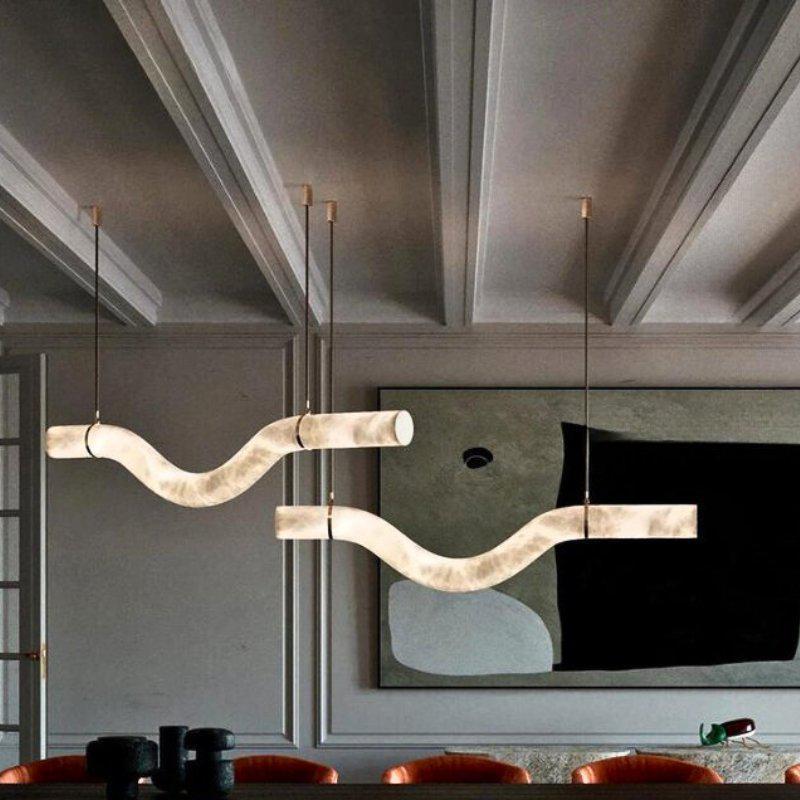 Liberty Curved Pendant Alabaster Chandelier, Pendant Light Over Dining Table-Arialamps