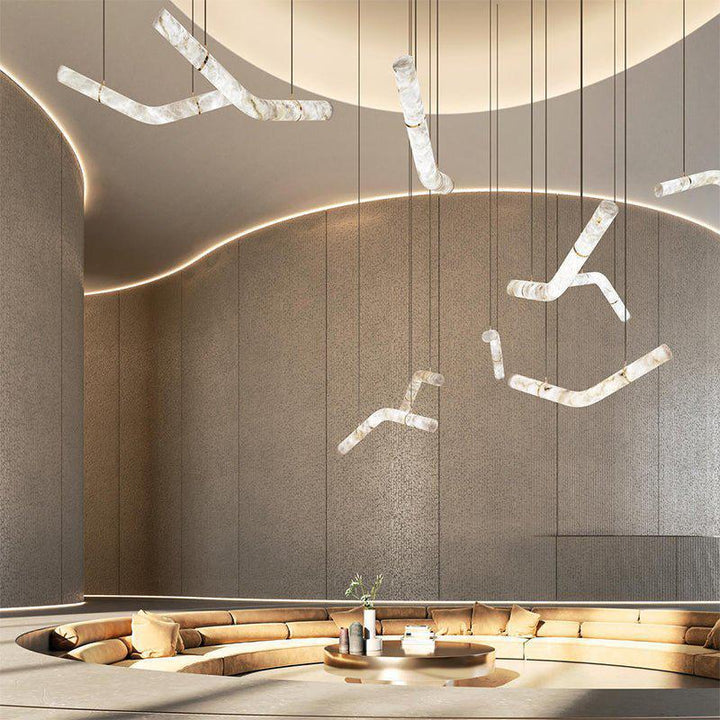 Liberty Curved Pendant Alabaster Chandelier, Pendant Light Over Dining Table-Arialamps