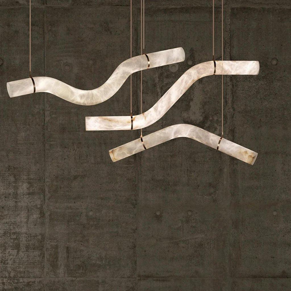 Liberty Curved Pendant Alabaster Chandelier, Pendant Light Over Dining Table-Arialamps