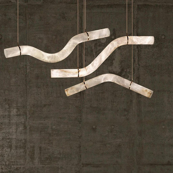 Liberty Curved Pendant Alabaster Chandelier, Pendant Light Over Dining Table-Arialamps