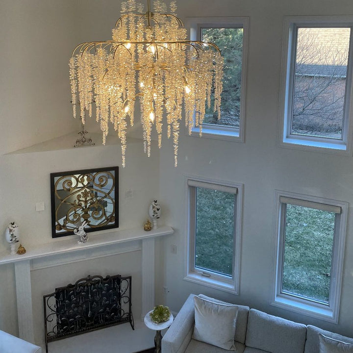 Light Luxury Silver Flower Branch Chandelier with Icicle Details for Bedroom Dining Room and Hallway-Chandeliers, Dining Room-Arialamps