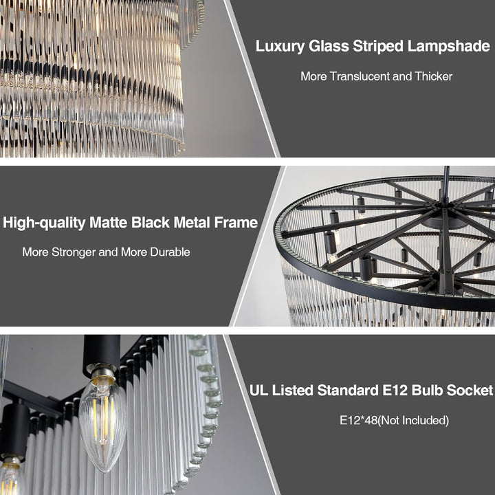 Luxurious 7‑Tier Black Glass Chandelier with 48 Lights