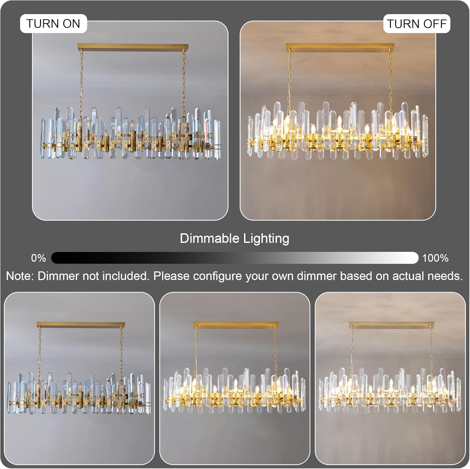 Luxury 54" Gold Crystal Chandelier – 24 Light Rectangular Fixture for Dining & Living Rooms