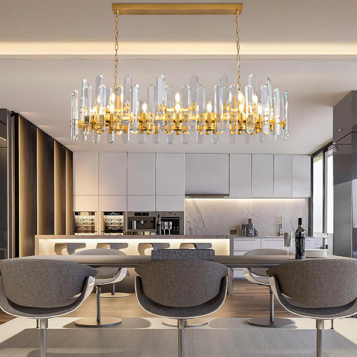 Luxury 54" Gold Crystal Chandelier – 24 Light Rectangular Fixture for Dining & Living Rooms