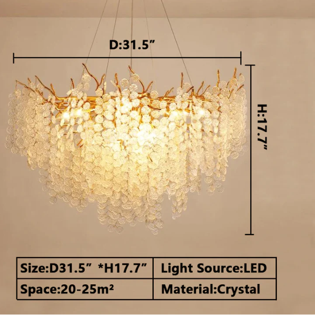Luxury Branches Crystal Frosted Glass Chandelier Set for Living and Dining Room-Chandeliers-Arialamps