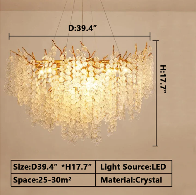 Luxury Branches Crystal Frosted Glass Chandelier Set for Living and Dining Room-Chandeliers-Arialamps