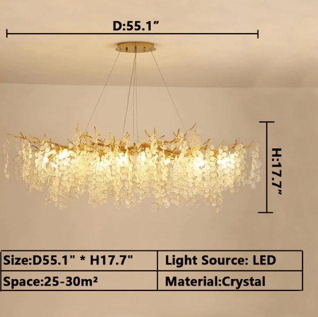 Luxury Branches Crystal Frosted Glass Chandelier Set for Living and Dining Room-Chandeliers-Arialamps