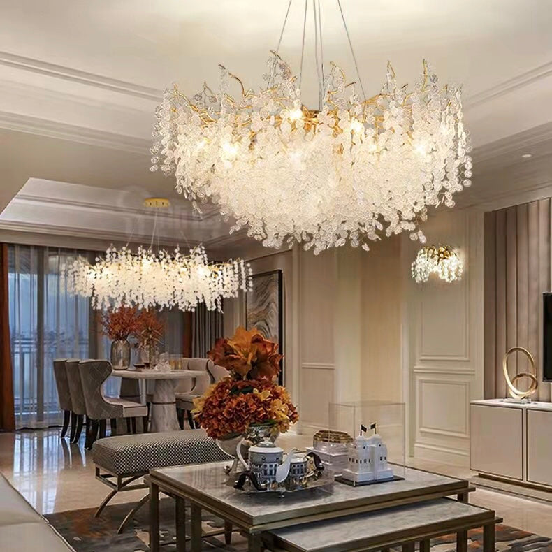 Luxury Branches Crystal Frosted Glass Chandelier Set for Living and Dining Room-Chandeliers-Arialamps