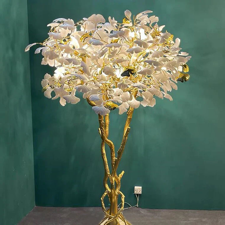 Luxury Creative White Ceramic Ginkgo Biloba Copper Branch Tree Floor Lamp for Living Room and Bedroom-floor lamp-Arialamps
