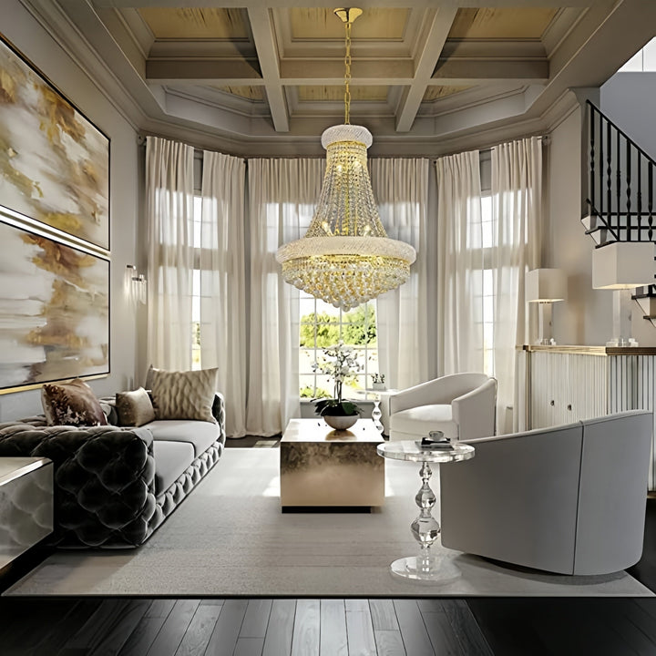 Luxury Empire Foyer K9 Crystal Chandelier Light Fixture In Gold/ Chrome Finish - Arialamps