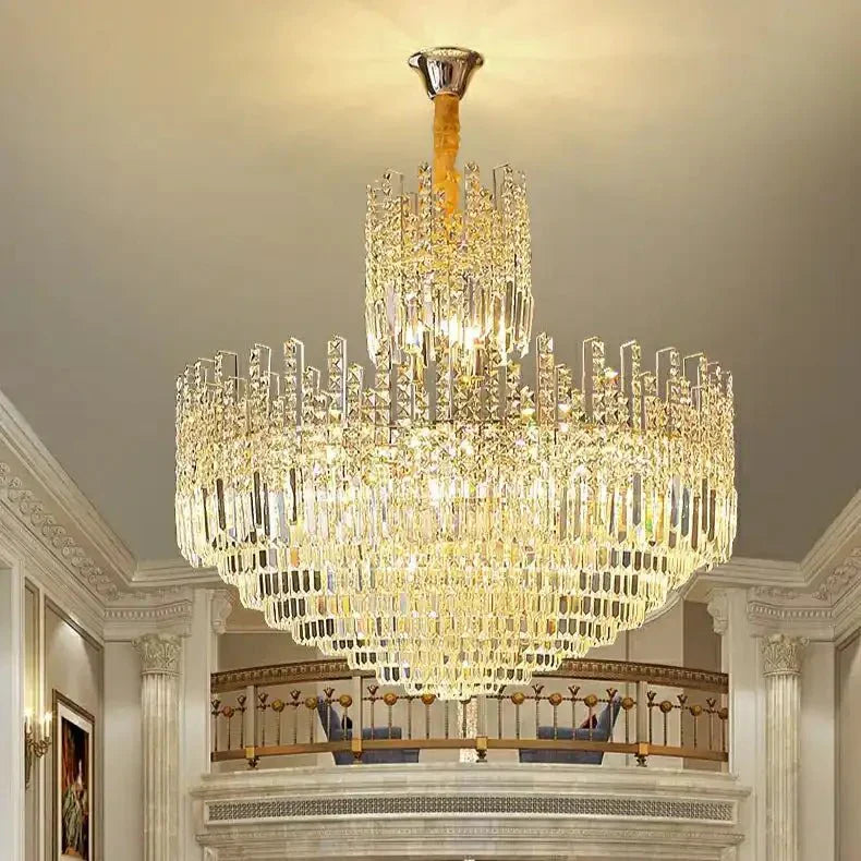 Luxury Hotel Hallway Ceiling Lighting Fixture Large Round Crystal Chandelier - Arialamps