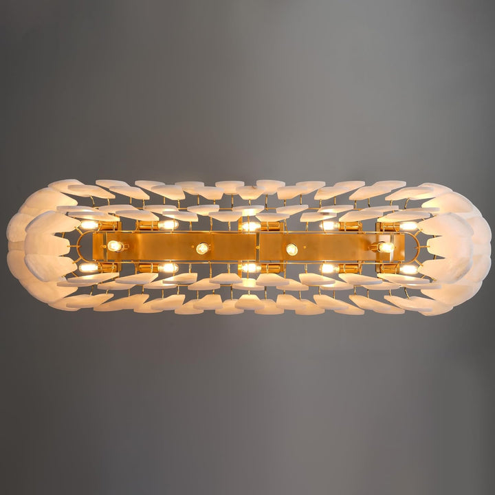 Luxury Modern Alabaster Brass Rectangle Chandelier with Adjustable Height