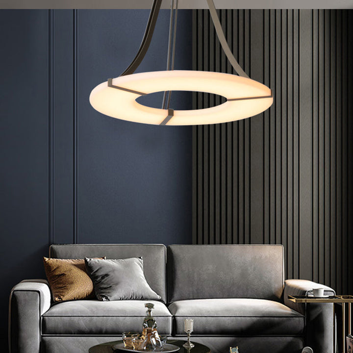 Maxine Modern Round Alabaster Plate Chandelier, Exquisite Illumination Chandelier Kevin Studio Inc