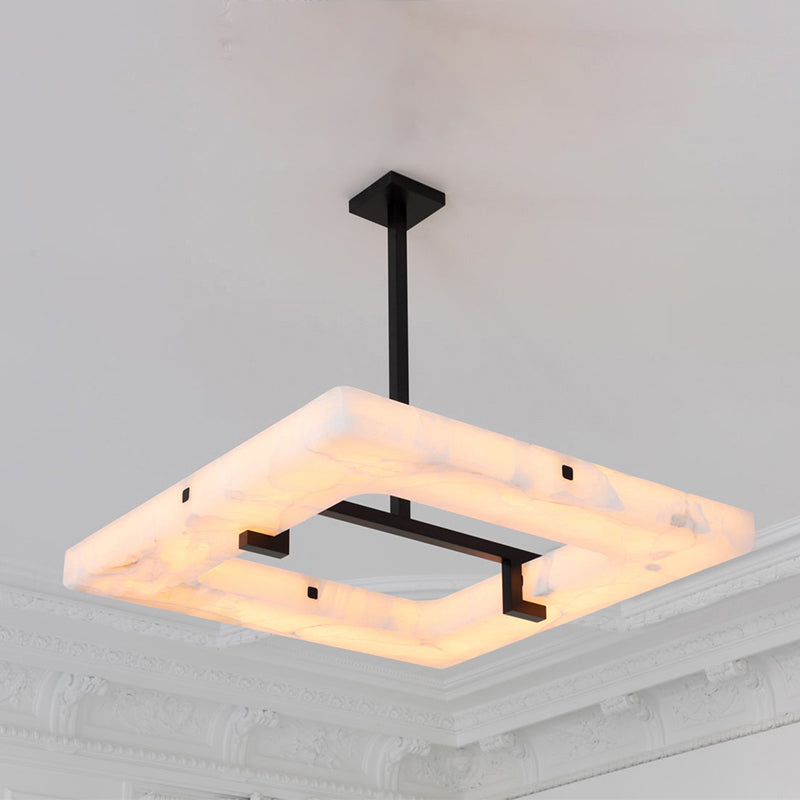 Maxine Modern Square Alabaster Living Room Chandelier Chandelier Kevin Studio Inc