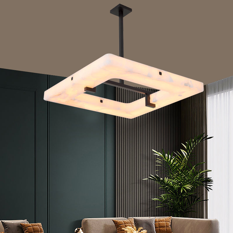 Maxine Modern Square Alabaster Living Room Chandelier Chandelier Kevin Studio Inc