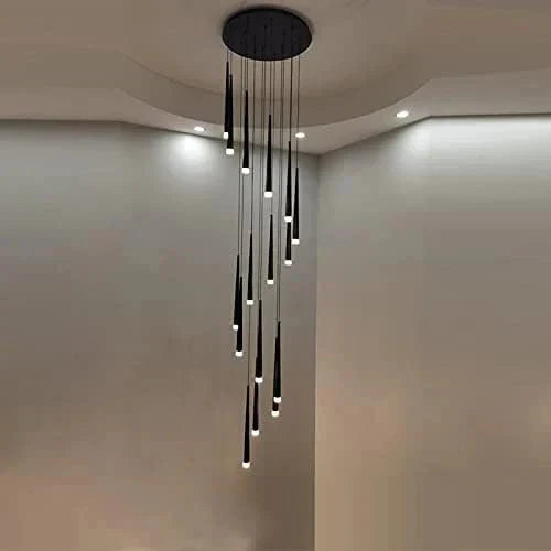 Minimalism Foyer Staircase Chandelier Ceiling Pendant Lighting Fixture For Living Room Entryway In Gold/ Black Finish - Arialamps