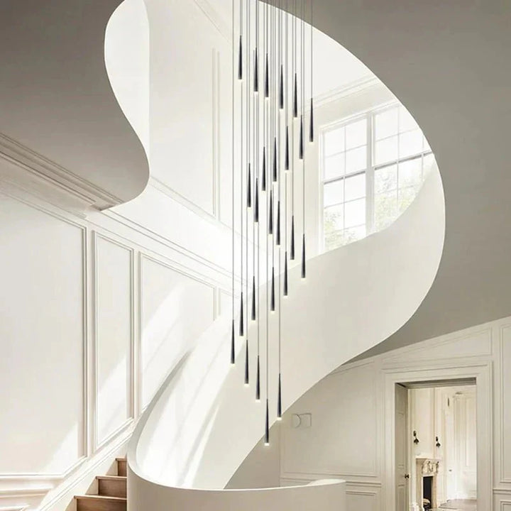 Minimalism Foyer Staircase Chandelier Ceiling Pendant Lighting Fixture For Living Room Entryway In Gold/ Black Finish - Arialamps