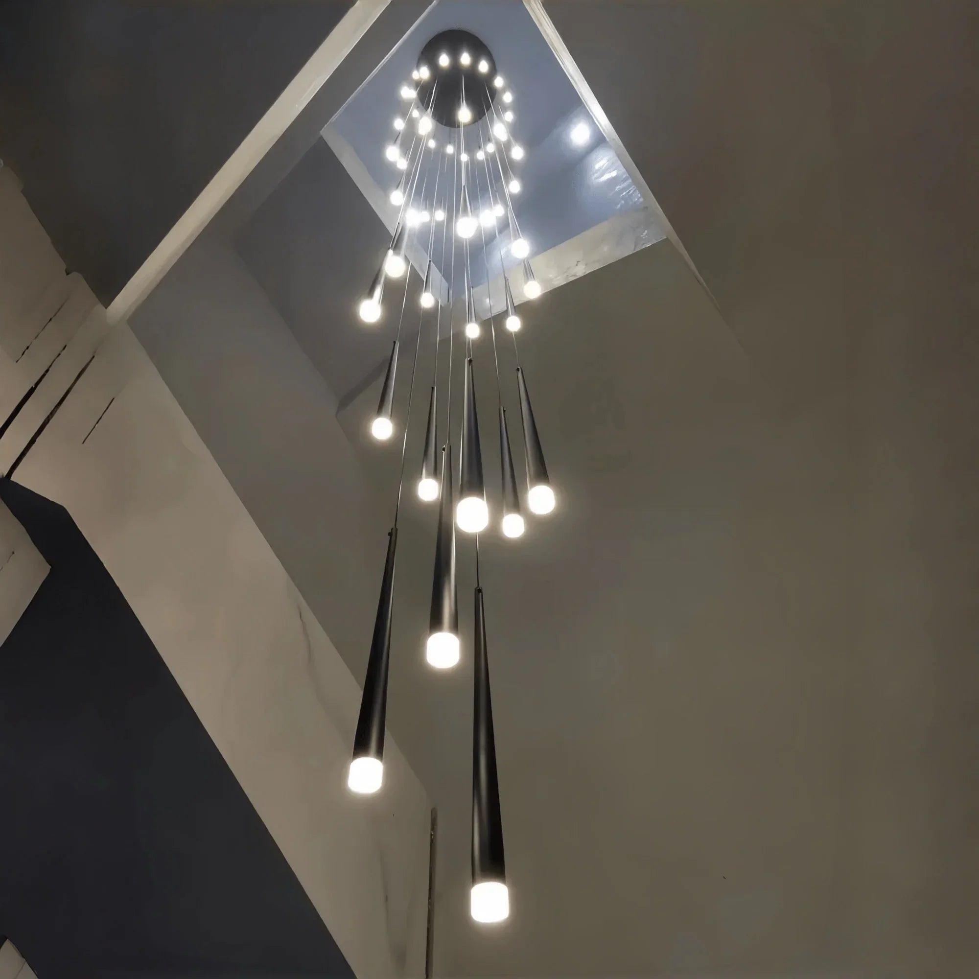 Minimalism Foyer Staircase Chandelier Ceiling Pendant Lighting Fixture For Living Room Entryway In Gold/ Black Finish - Arialamps