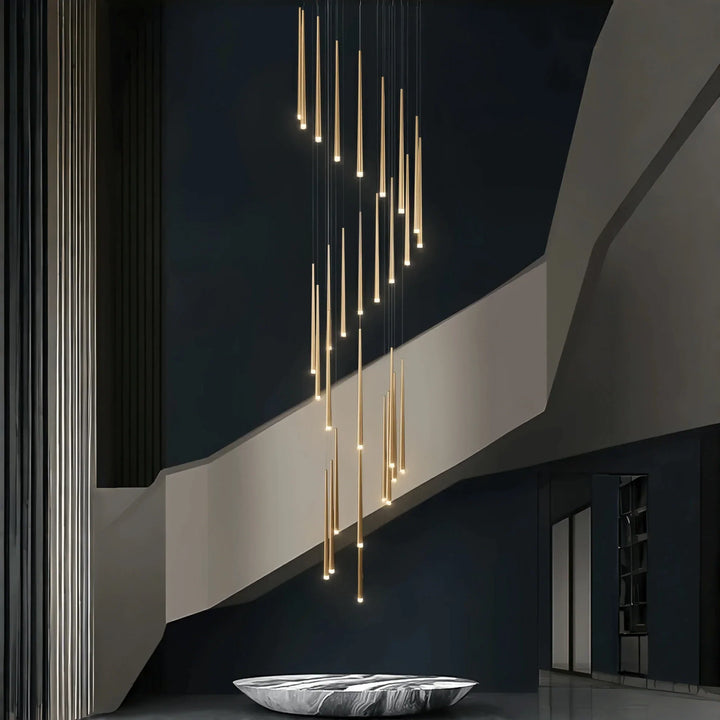 Minimalism Foyer Staircase Chandelier Ceiling Pendant Lighting Fixture For Living Room Entryway In Gold/ Black Finish - Arialamps