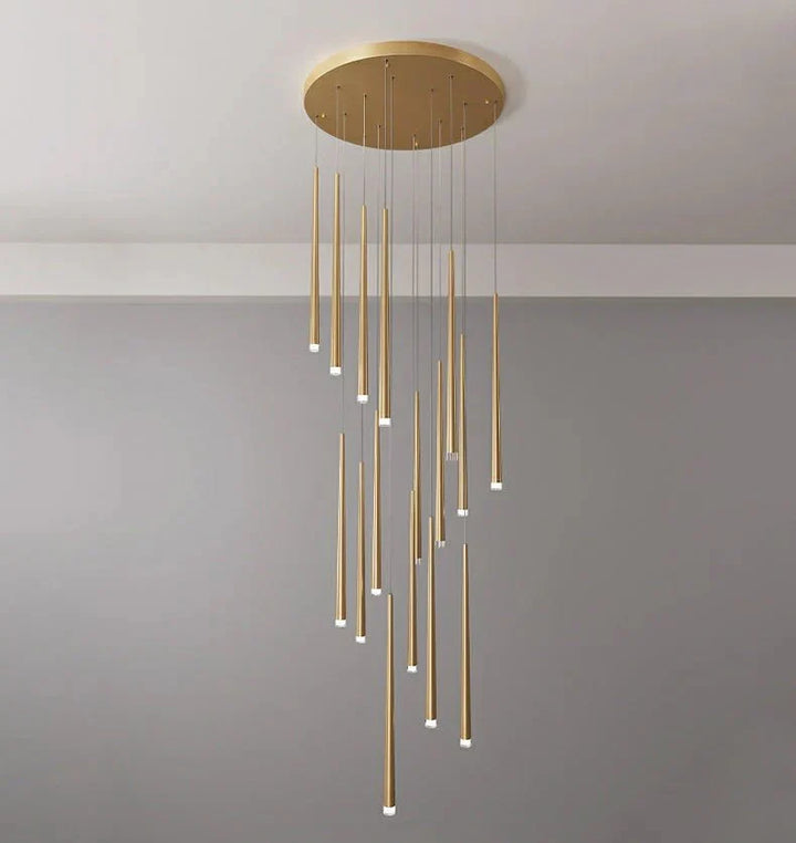 Minimalism Foyer Staircase Chandelier Ceiling Pendant Lighting Fixture For Living Room Entryway In Gold/ Black Finish - Arialamps