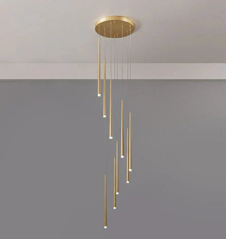 Minimalism Foyer Staircase Chandelier Ceiling Pendant Lighting Fixture For Living Room Entryway In Gold/ Black Finish - Arialamps