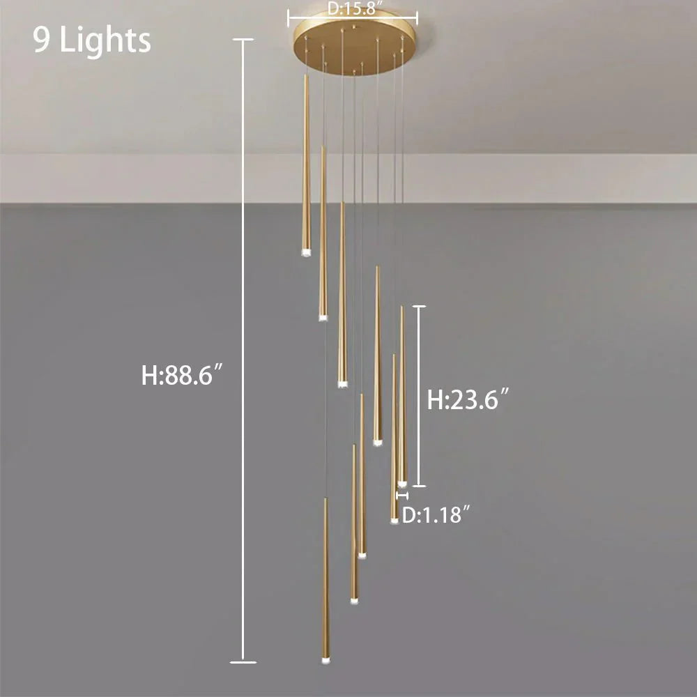Minimalism Foyer Staircase Chandelier Ceiling Pendant Lighting Fixture For Living Room Entryway In Gold/ Black Finish - Arialamps