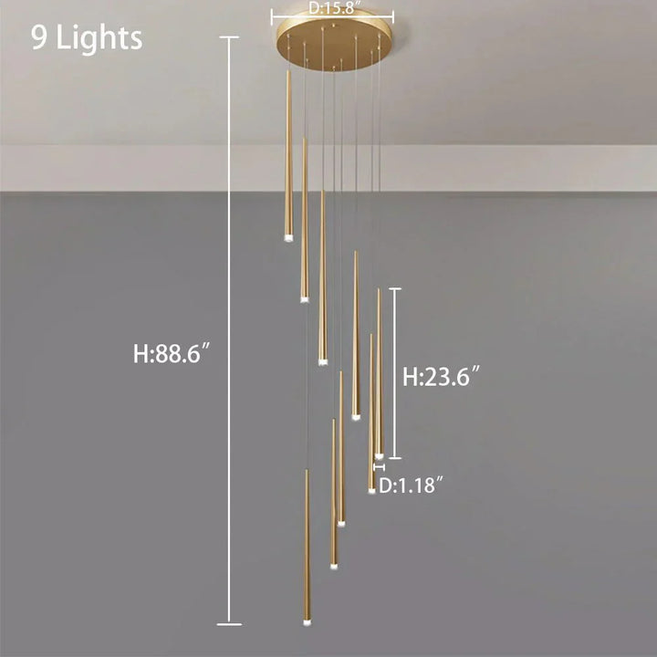 Minimalism Foyer Staircase Chandelier Ceiling Pendant Lighting Fixture For Living Room Entryway In Gold/ Black Finish - Arialamps