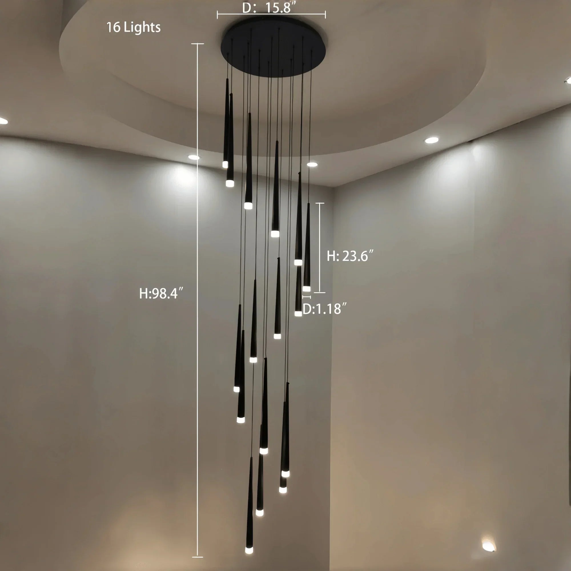 Minimalism Foyer Staircase Chandelier Ceiling Pendant Lighting Fixture For Living Room Entryway In Gold/ Black Finish - Arialamps