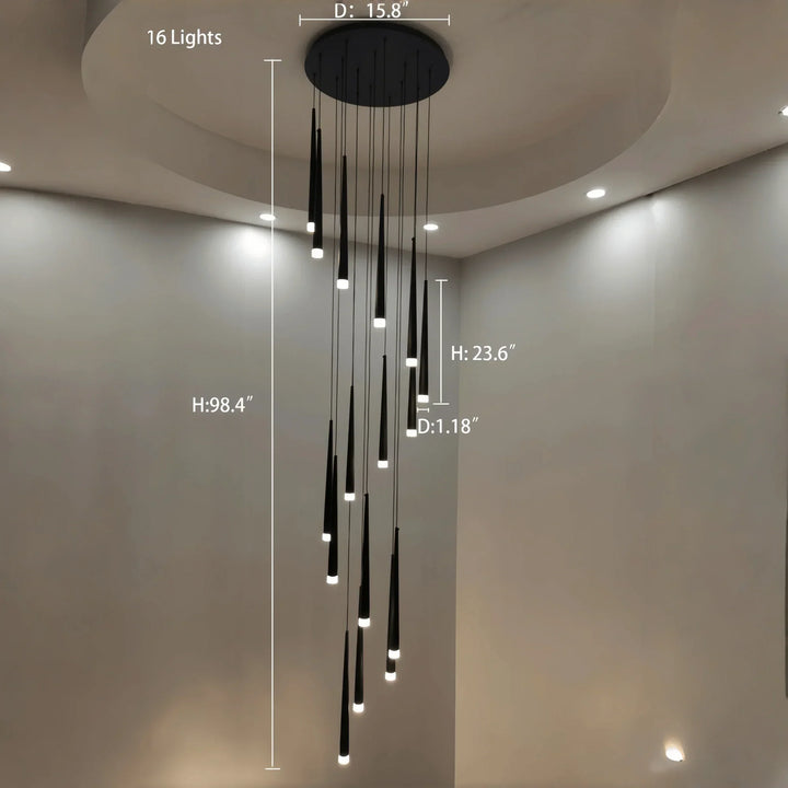 Minimalism Foyer Staircase Chandelier Ceiling Pendant Lighting Fixture For Living Room Entryway In Gold/ Black Finish - Arialamps