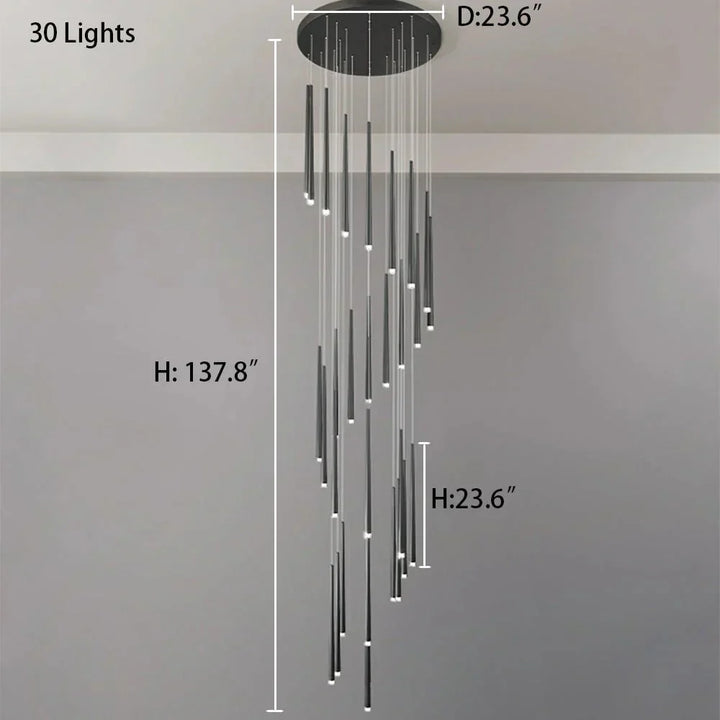 Minimalism Foyer Staircase Chandelier Ceiling Pendant Lighting Fixture For Living Room Entryway In Gold/ Black Finish - Arialamps