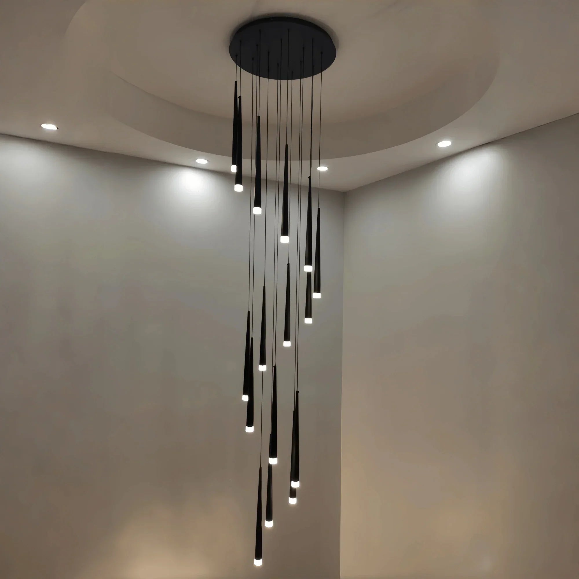 Minimalism Foyer Staircase Chandelier Ceiling Pendant Lighting Fixture For Living Room Entryway In Gold/ Black Finish - Arialamps