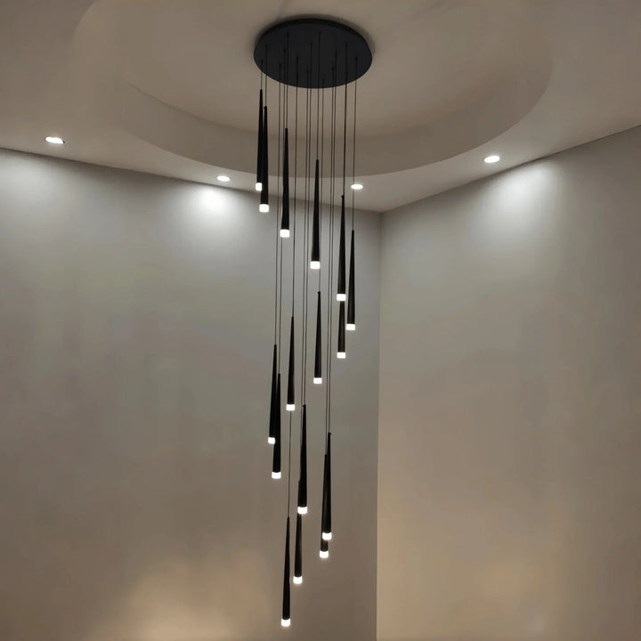 Minimalism Foyer Staircase Chandelier Ceiling Pendant Lighting Fixture For Living Room Entryway In Gold/ Black Finish - Arialamps