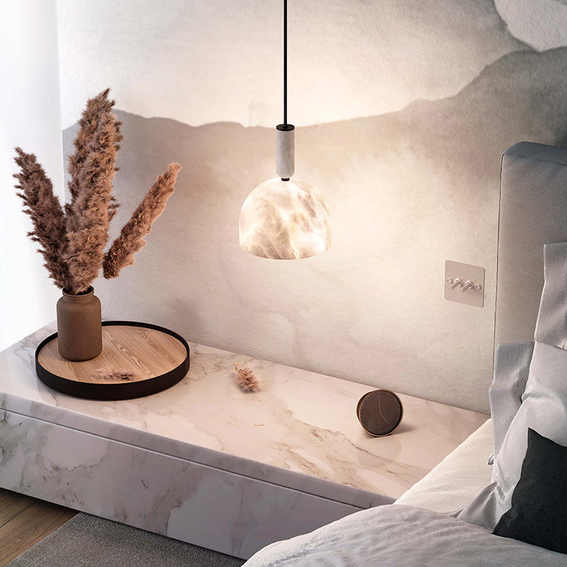 Aubry Modern Alabaster Bedside Pendant Light, Bedroom Pendant Lamp Chandelier Kevin Studio Inc