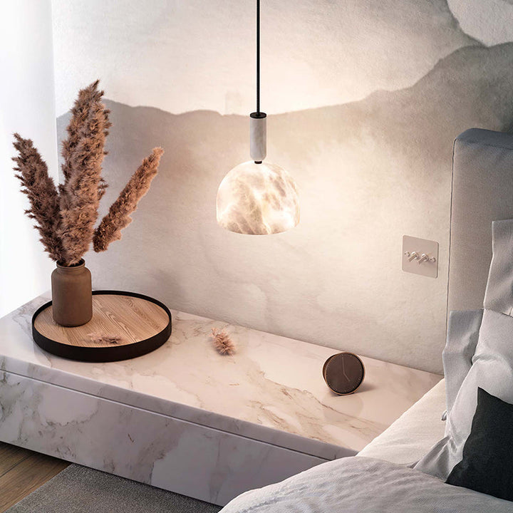 Aubry Modern Alabaster Bedside Pendant Light, Bedroom Pendant Lamp Chandelier Kevin Studio Inc