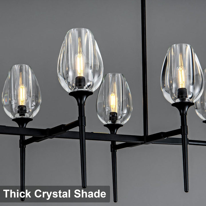 Modern Black 8-Light 52in Rectangle Crystal Pendant Chandelier for Dining