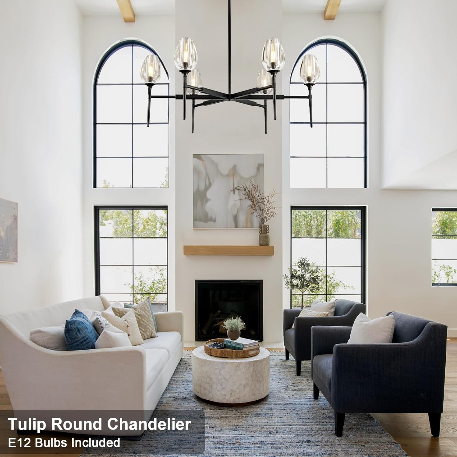 Modern Black Crystal Chandelier 6 Lights 42in Round K9 Tulip Pendant