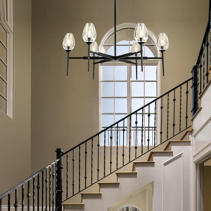 Modern Black Crystal Chandelier 6 Lights 42in Round K9 Tulip Pendant