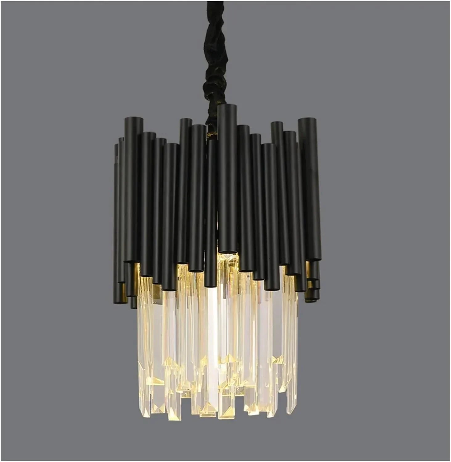 Modern Black Tube Crystal Pendant for Kitchen Island