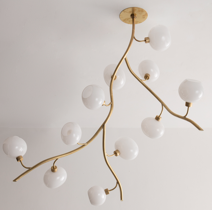 Modern Brass Branch Chandelier with Handcrafted Glass Globes-Arialamps
