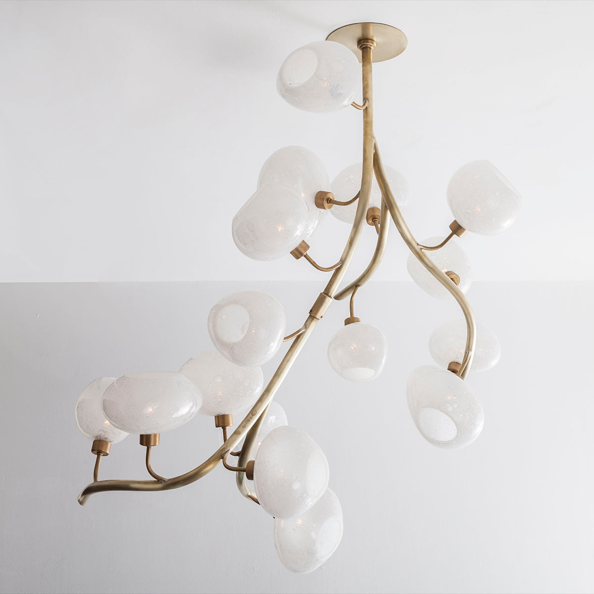 Modern Chandelier with Irregular Glass Lampshades and Brass Branches-Arialamps
