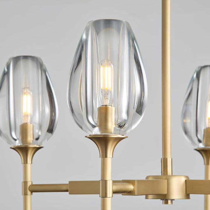 Modern Crystal Chandelier 10 Lights Brass 65in Gold Rectangle K9 Pendant Light