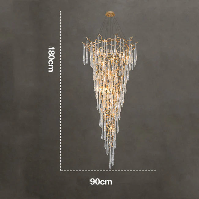 Modern Crystal Droplet Branch Staircase Chandelier-Arialamps