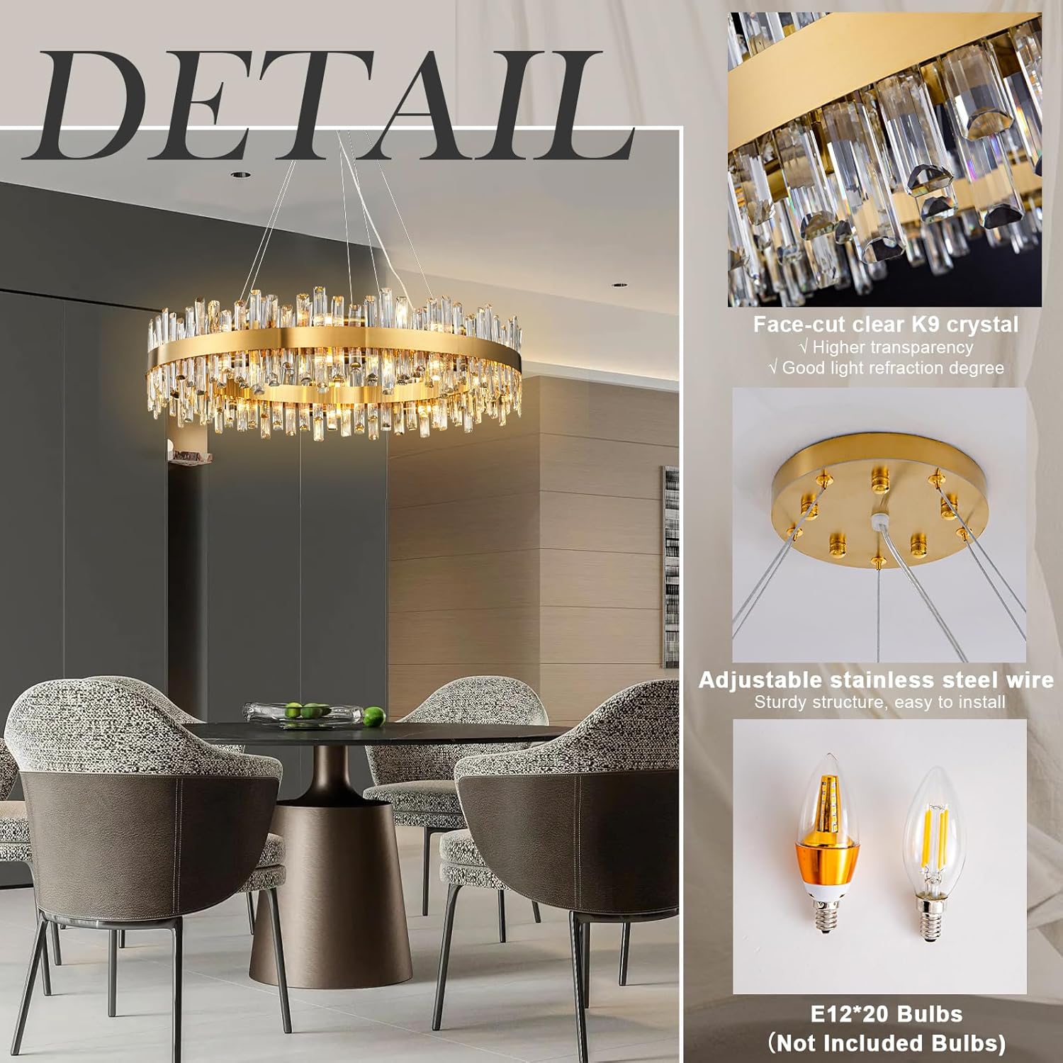 Modern Gold 2-Tier Crystal Chandelier with 20 E12 Bulbs