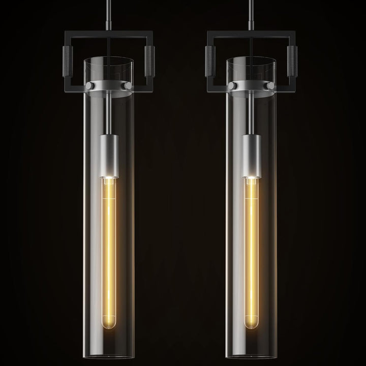 Modern Large Black Pendant Light Fixture Set of 2-21.6 Inch Adjustable Hanging Chandelier with Glass Shade & Brass Finish, Farmhouse Island Lighting for Kitchen, Dining Room, Bathroom