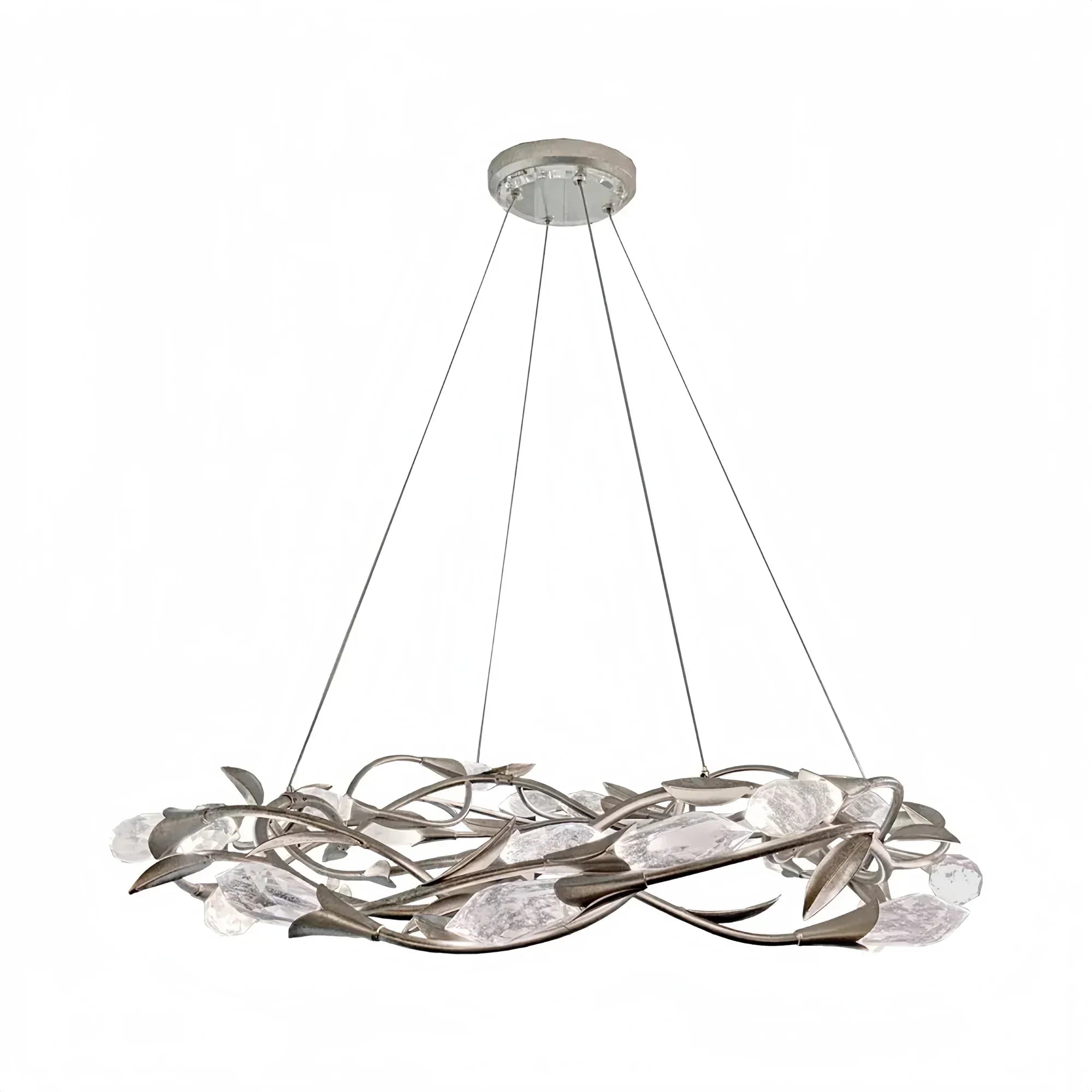 Modern Linear/Round Floral Branches Crystal Chandelier-Round/D35.4"*H8.5"(D90cm*H21.6cm)-Antique Silver-Dimmable Warm Light-Arialamps