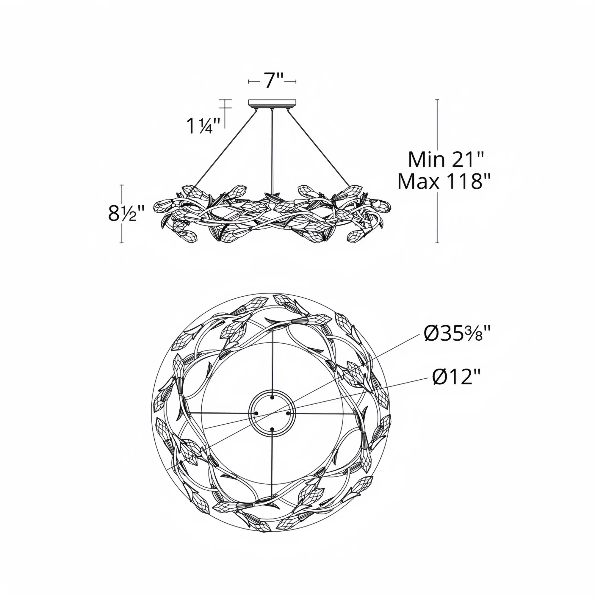 Modern Linear/Round Floral Branches Crystal Chandelier-Arialamps