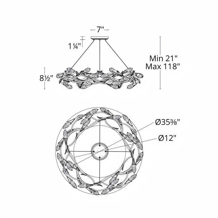 Modern Linear/Round Floral Branches Crystal Chandelier-Arialamps