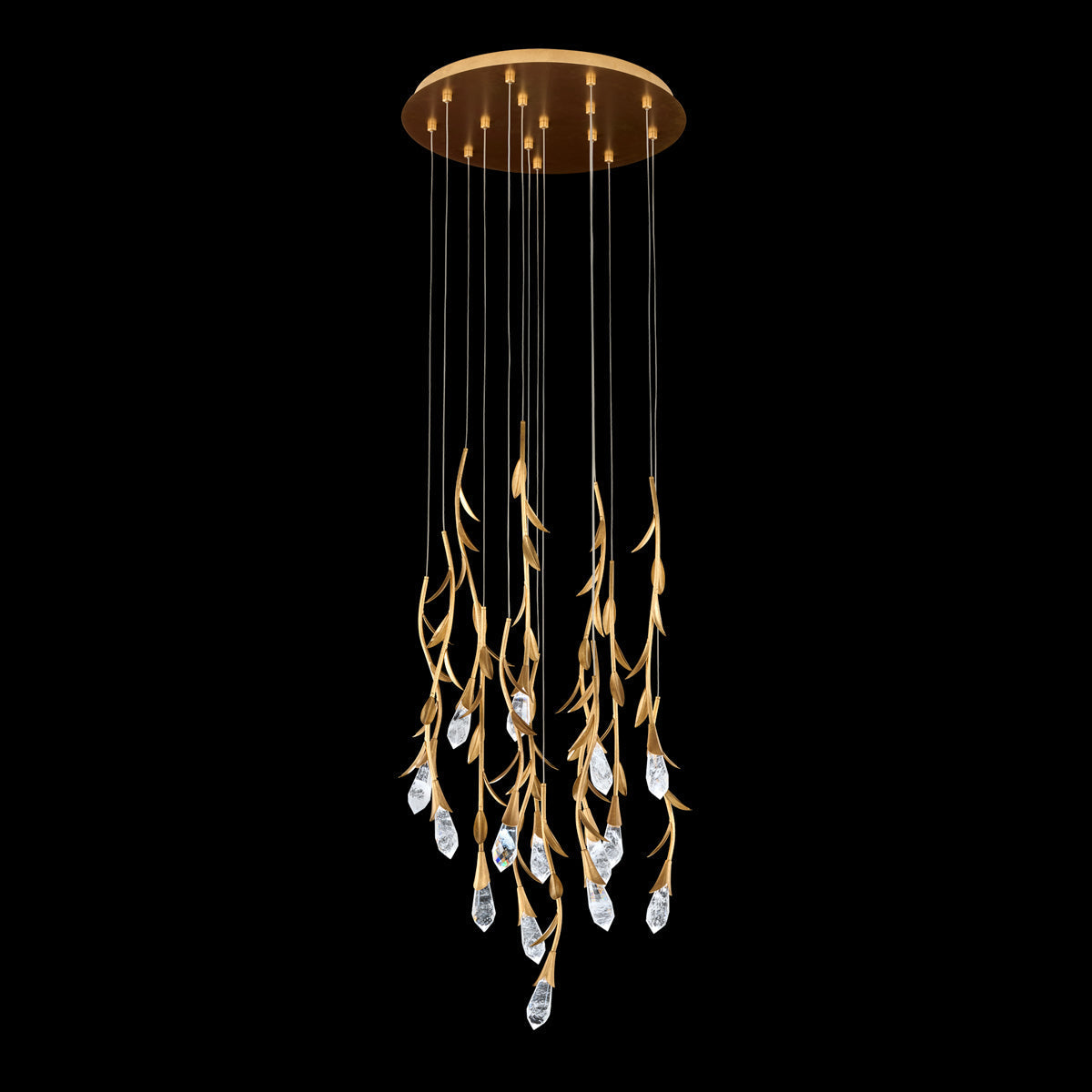 Modern Luxury Floating Branches Floral Crystal Chandelier with Round Canopy for High-ceiling-15 lights/D23"*H118.1"(D58.4cm*H300cm)-Gold-Warm Light-Arialamps