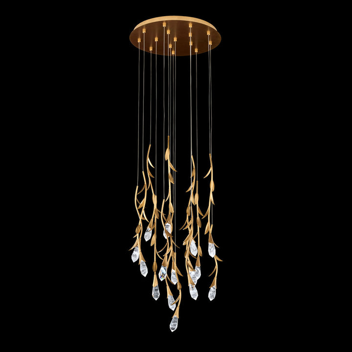 Modern Luxury Floating Branches Floral Crystal Chandelier with Round Canopy for High-ceiling-15 lights/D23"*H118.1"(D58.4cm*H300cm)-Gold-Warm Light-Arialamps